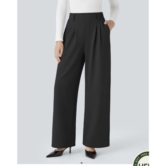 Halara Pants - Halara Wide Leg Pants Flex High Waisted Side Pocket Waffle Work Black XL